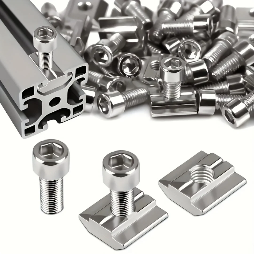 50 Pieces 25 Sets Stainless Steel M8 T-Slot Nut Set Slider Nut Industrial Aluminum Profile Accessories Spring Clip