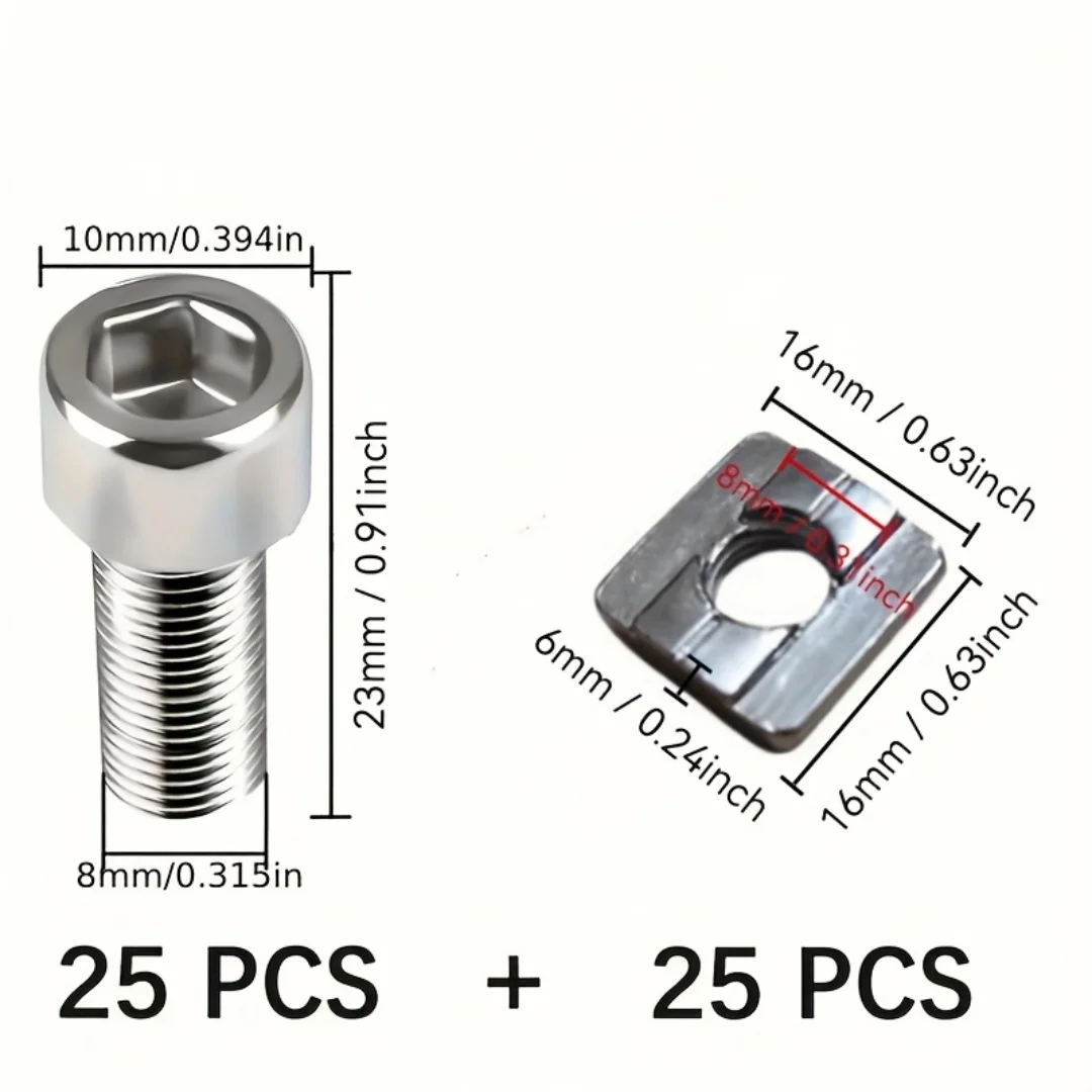 50 Pieces 25 Sets Stainless Steel M8 T-Slot Nut Set Slider Nut Industrial Aluminum Profile Accessories Spring Clip