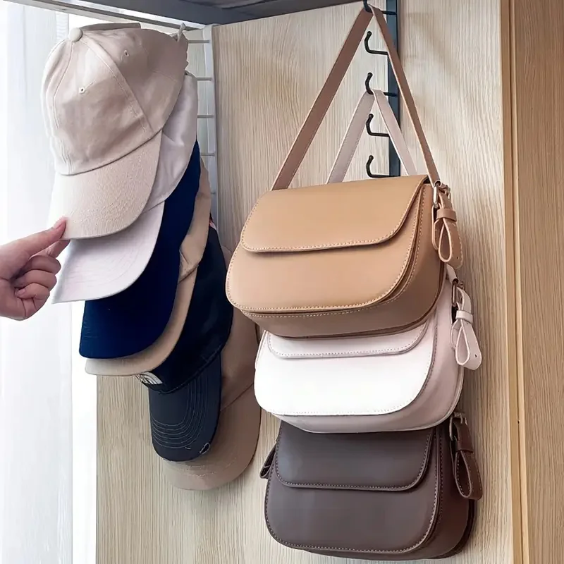 Wall-mounted Hat Storage Rack Iron Storage Hanger with 6 Hooks Portable Multi-functional Wardrobe Storage Hanger Door Hat Holder
