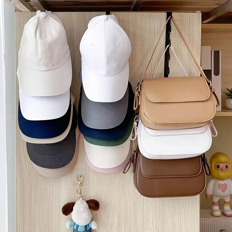 Wall-mounted Hat Storage Rack Iron Storage Hanger with 6 Hooks Portable Multi-functional Wardrobe Storage Hanger Door Hat Holder