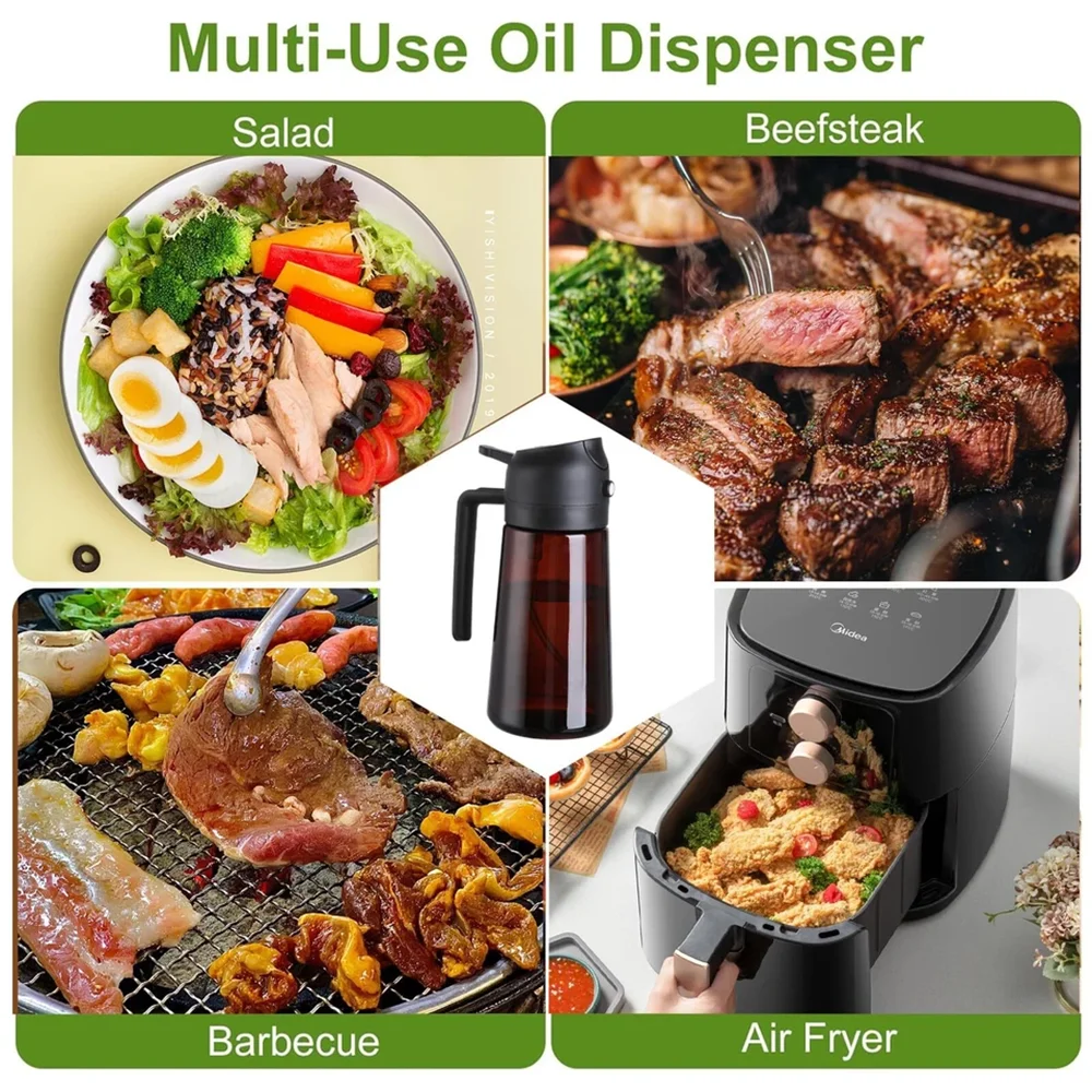 2-in-1 Glass Oil Dispenser & Sprayer - 16oz/470ml Leakproof Olive Oil Sprayer Bottle for Cooking, Air Fryer, BBQ, Baking, Salad
