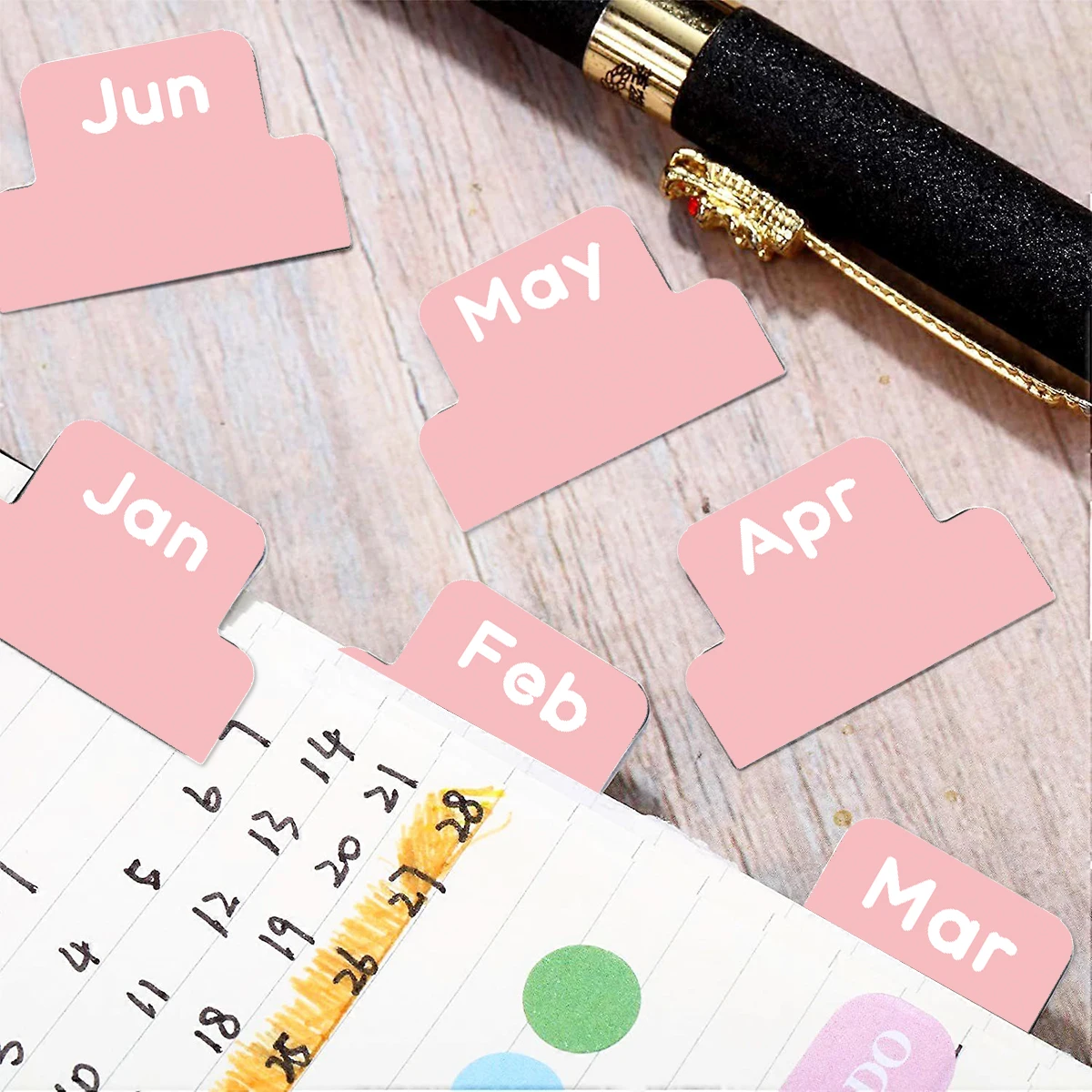 5 Sheets 2 Color Self-adhesive Stamping Labels Monthly Planner Tabs Book Notes Calendar Sticky Tags Office Pad Study Journal