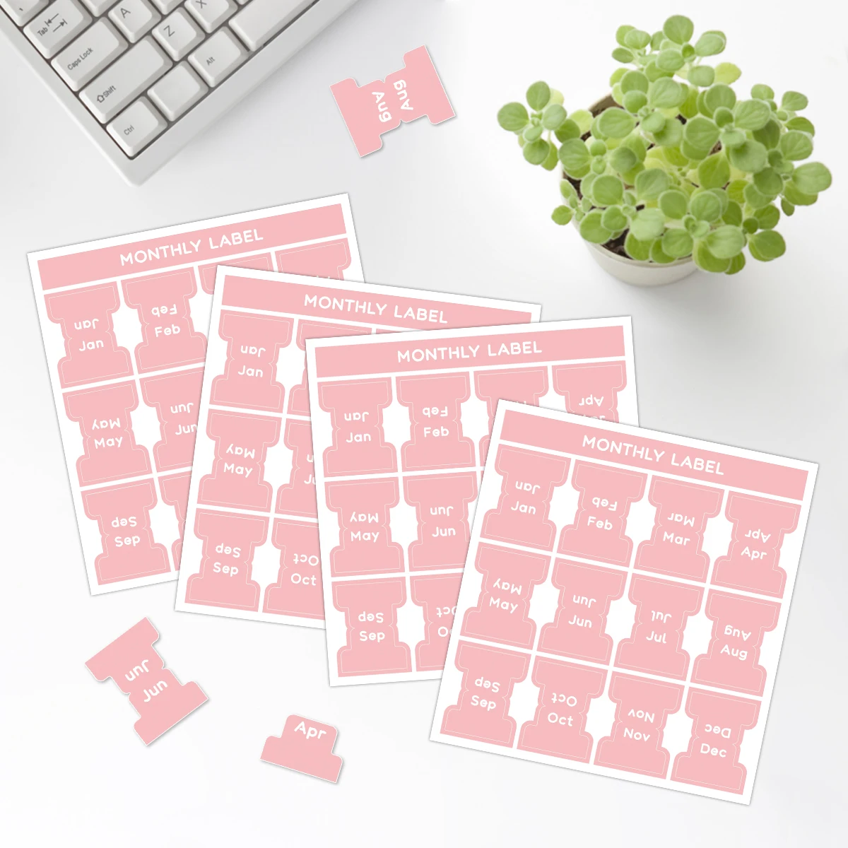 5 Sheets 2 Color Self-adhesive Stamping Labels Monthly Planner Tabs Book Notes Calendar Sticky Tags Office Pad Study Journal