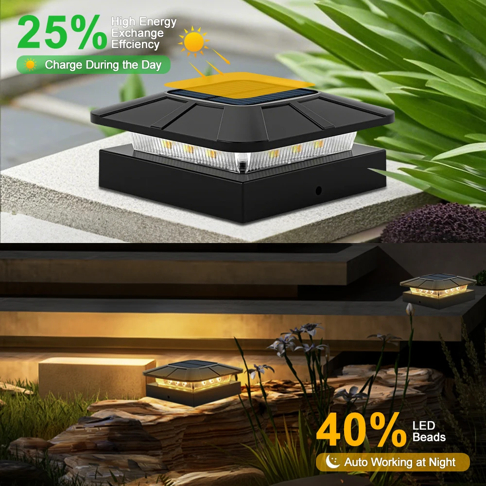 Solar Post Cap Lights Outdoor Waterproof LED Deck Lights With 2 Color Modes 4x4 Fence Posts Light For Patio Garden Yard Decor