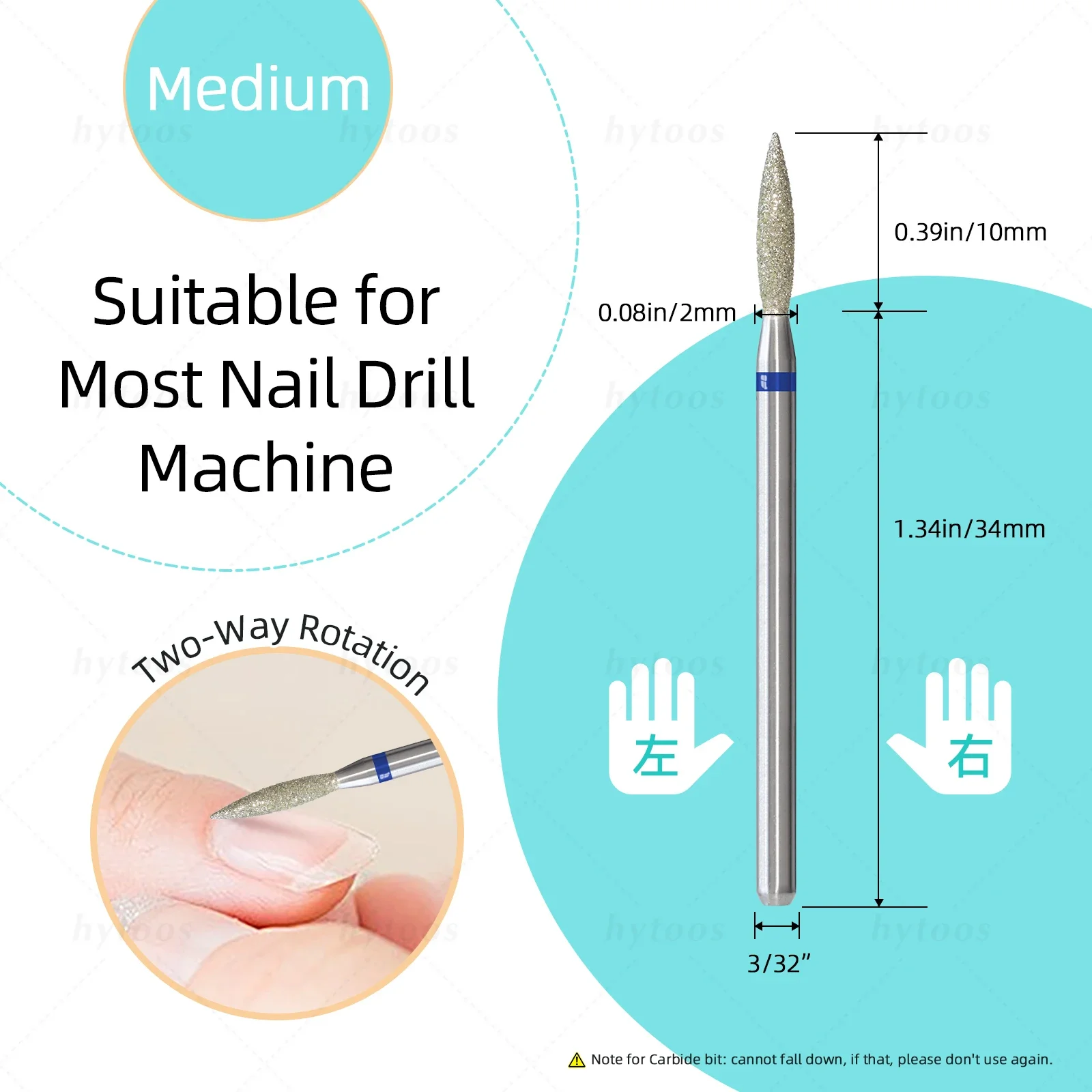 HYTOOS 10Pcs/Pack Diamond Nail Drill Bits Pro Russian Cuticle Clean Bit for Nail Dead Skin Cuticle Cleaner Pre-treatment Tools