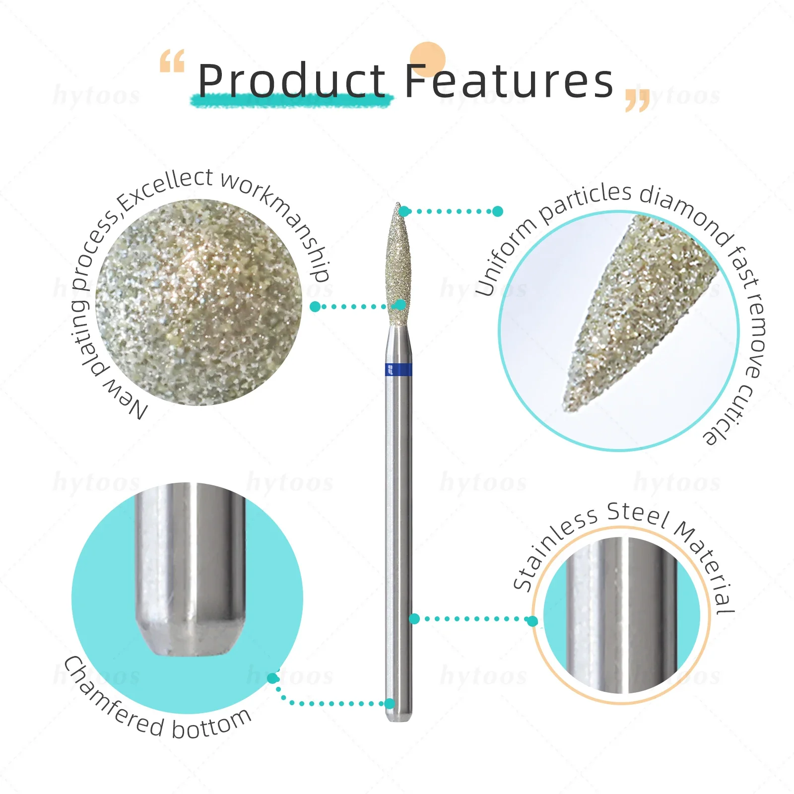 HYTOOS 10Pcs/Pack Diamond Nail Drill Bits Pro Russian Cuticle Clean Bit for Nail Dead Skin Cuticle Cleaner Pre-treatment Tools