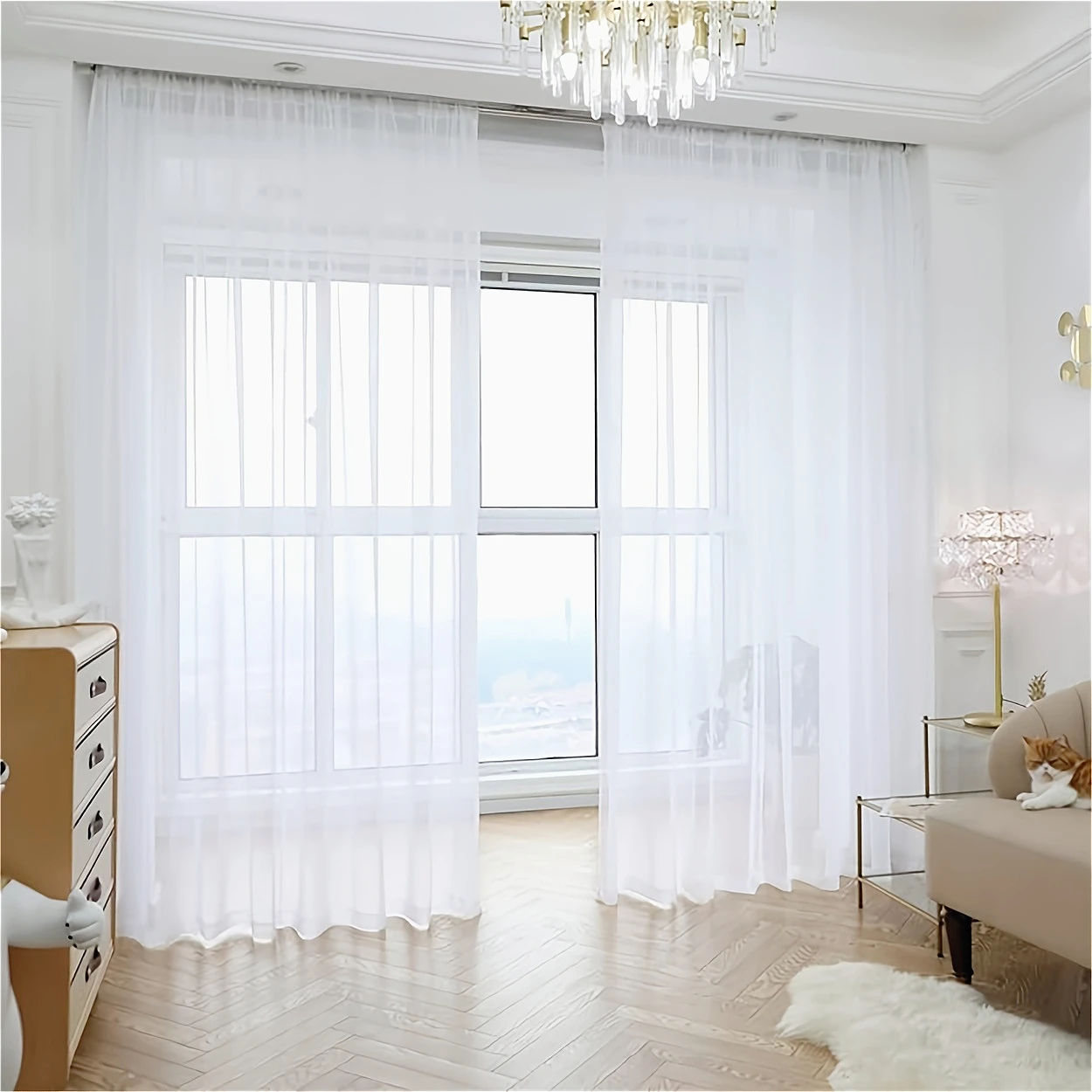 Home Decor White Tulle Sheer Curtains for Living Room Bedroom Dining Decor Window Semi Shading Treatment Voile Drape Luxury Door