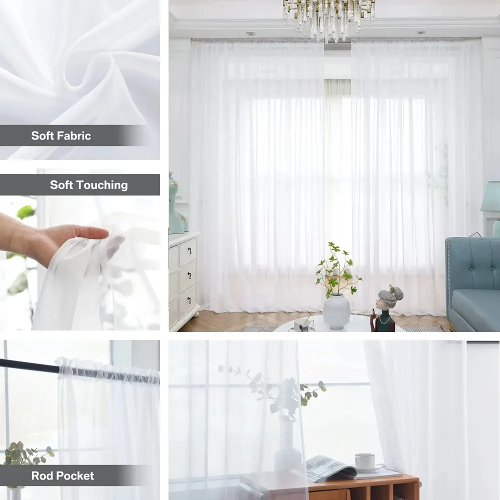 Home Decor White Tulle Sheer Curtains for Living Room Bedroom Dining Decor Window Semi Shading Treatment Voile Drape Luxury Door