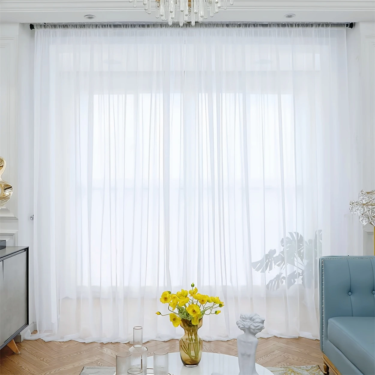 Home Decor White Tulle Sheer Curtains for Living Room Bedroom Dining Decor Window Semi Shading Treatment Voile Drape Luxury Door