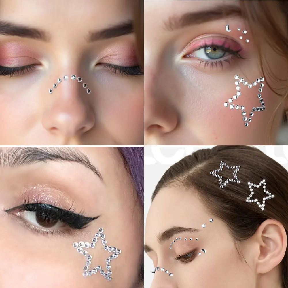 5D Clear Star Self Adhesive Face Gem Stickers Temporary Tattoo Shiny Hollow Star Hair/Face/Body Gems Jewels Craft DIY Decoration