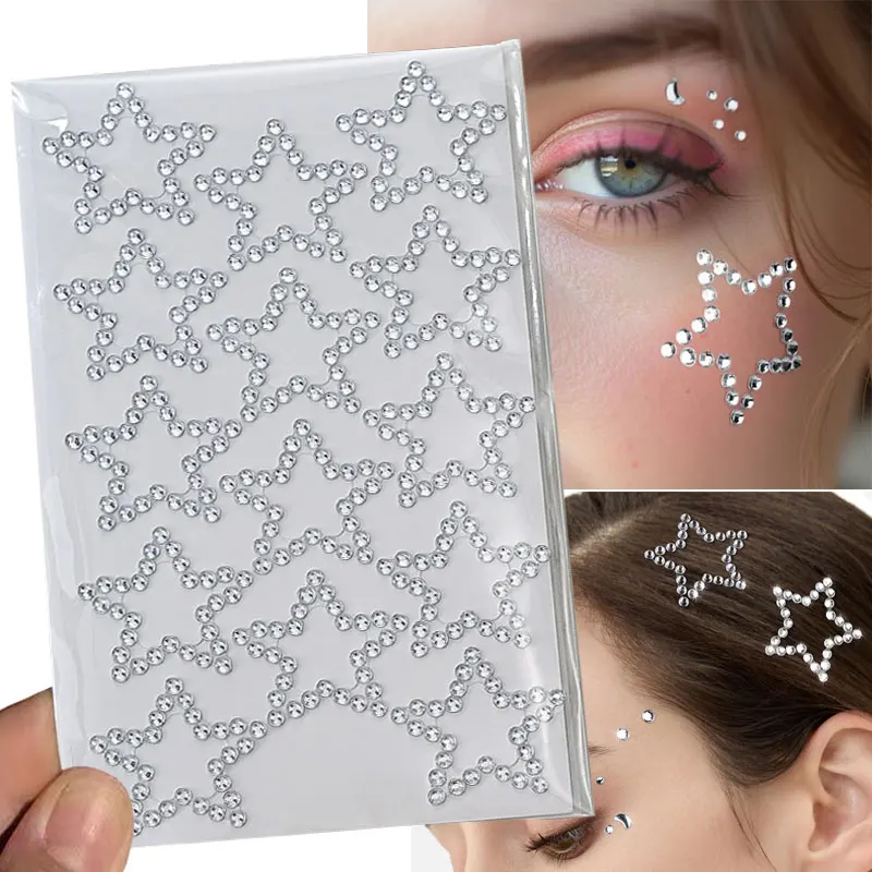 5D Clear Star Self Adhesive Face Gem Stickers Temporary Tattoo Shiny Hollow Star Hair/Face/Body Gems Jewels Craft DIY Decoration