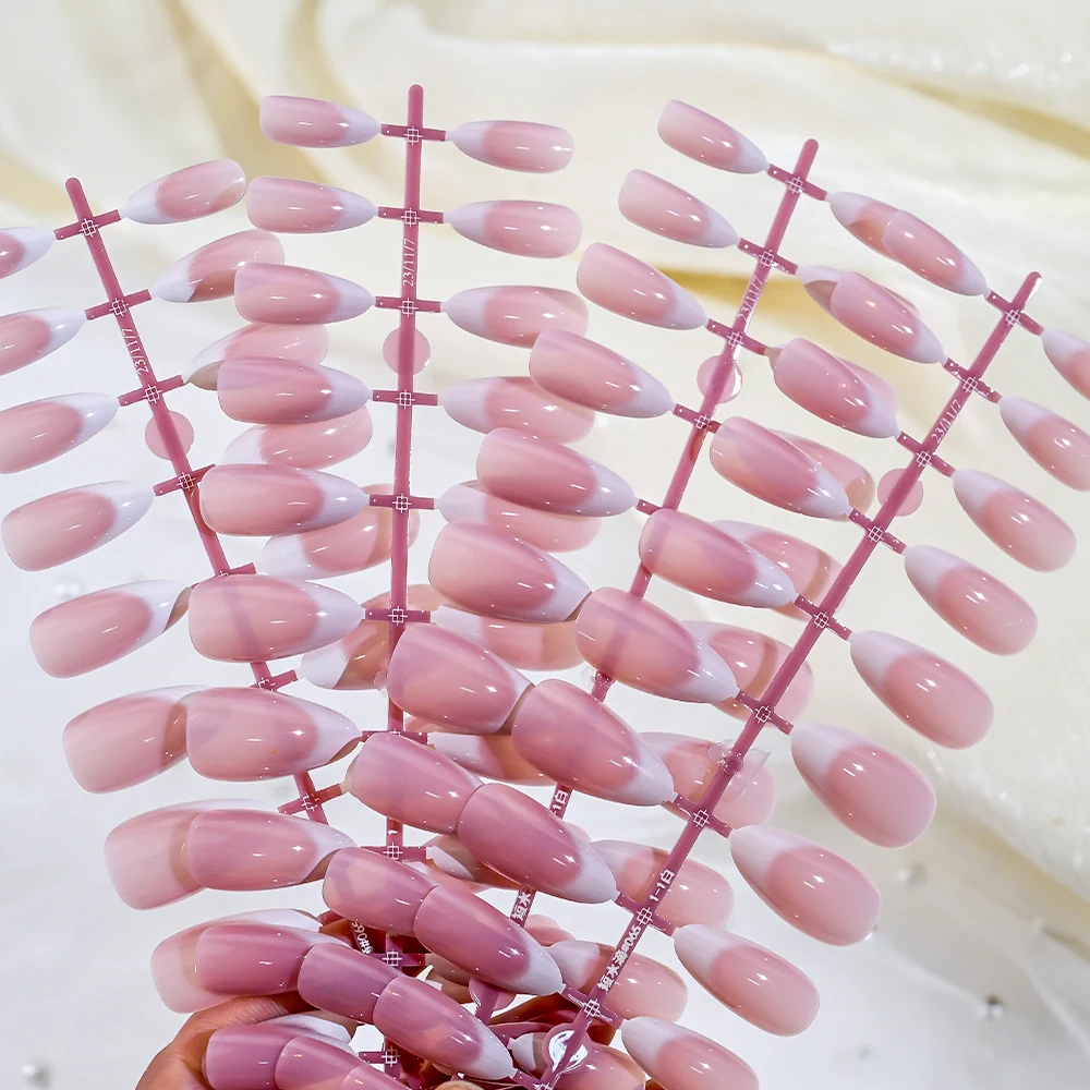 120Pcs Medium French Almond Press on nails White Edge False Nail Extensions Full Cover Acrylic Wearable Stiletto Fake Nail Tips