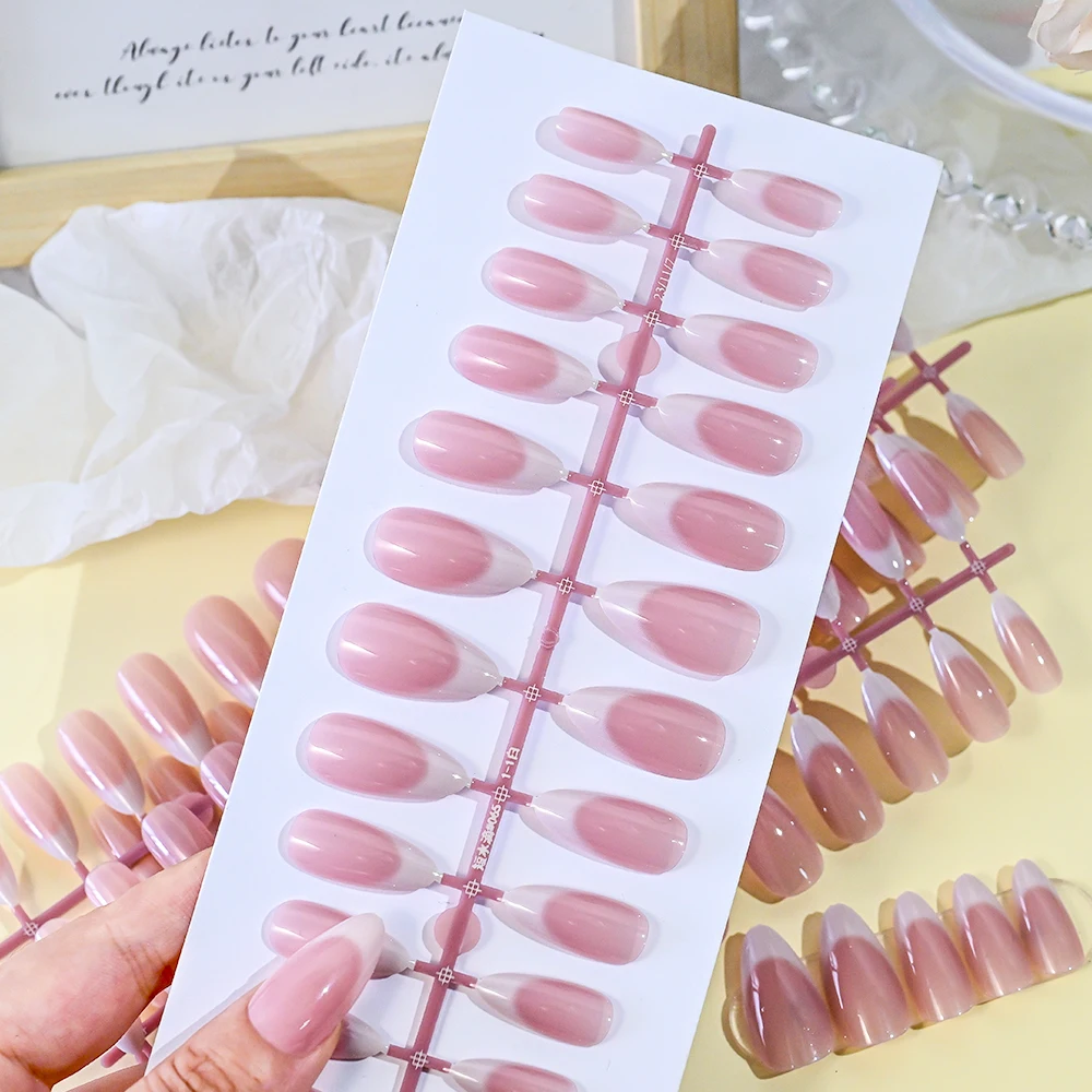 120Pcs Medium French Almond Press on nails White Edge False Nail Extensions Full Cover Acrylic Wearable Stiletto Fake Nail Tips