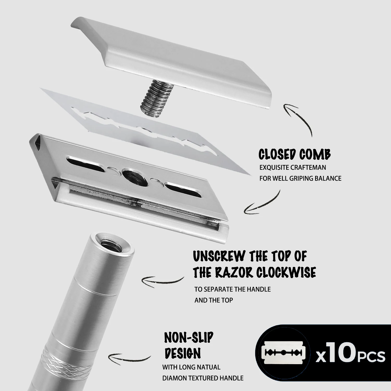 Double Edge Safety Razor with 5 Spare Blades 30° Angled Precision Reusable Single Blade Razors for Men and Women