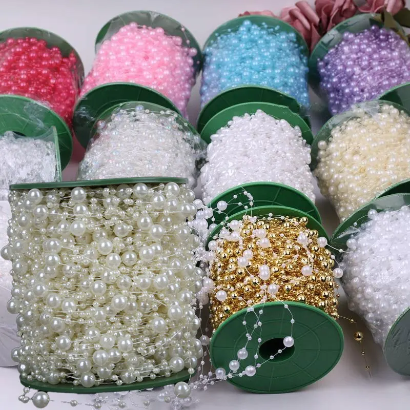2/5/10Meter Imitation Pearl String Fishing Line Artificial Pearls String 8+3mm Bead Chain for Craft Garland Flower Wedding Decor