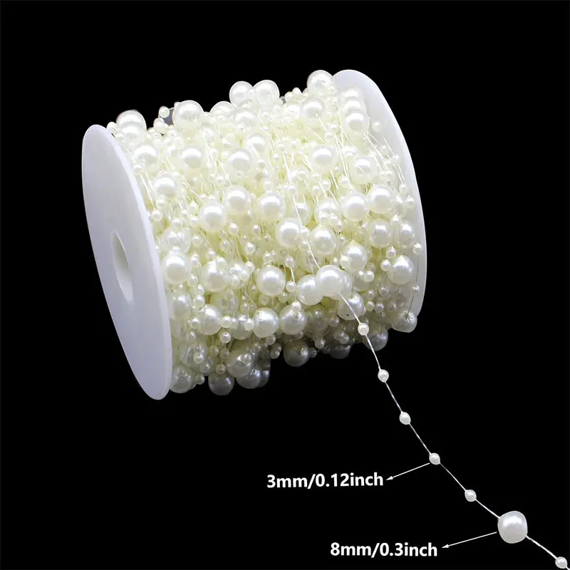 2/5/10Meter Imitation Pearl String Fishing Line Artificial Pearls String 8+3mm Bead Chain for Craft Garland Flower Wedding Decor