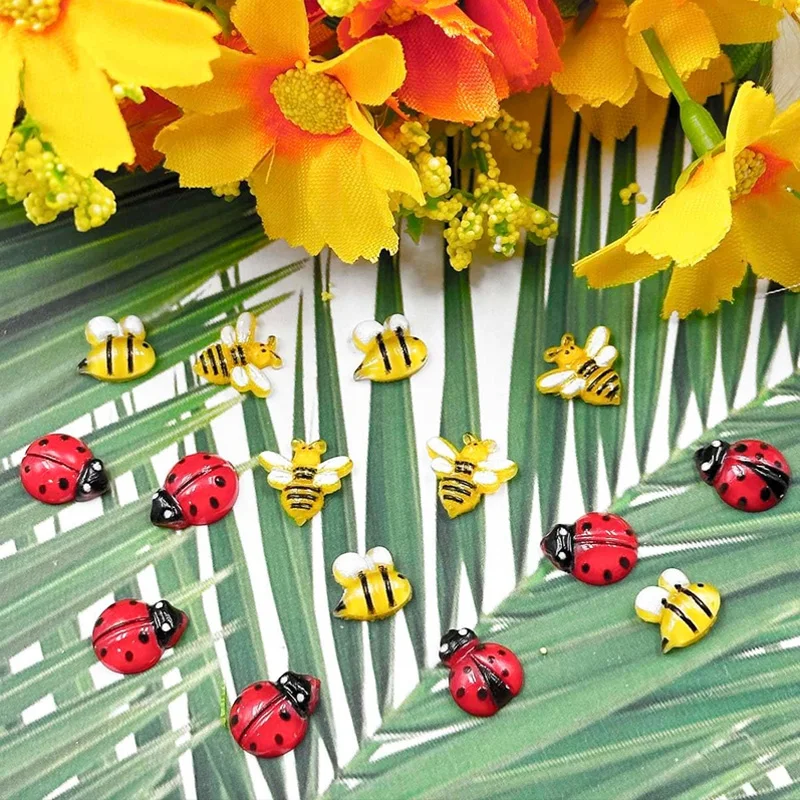 25/50/100 Pcs Resin Tiny Bee Ladybugs Figurines Miniatures for Micro Landscape Craft Project Ornament Decorations Accessories