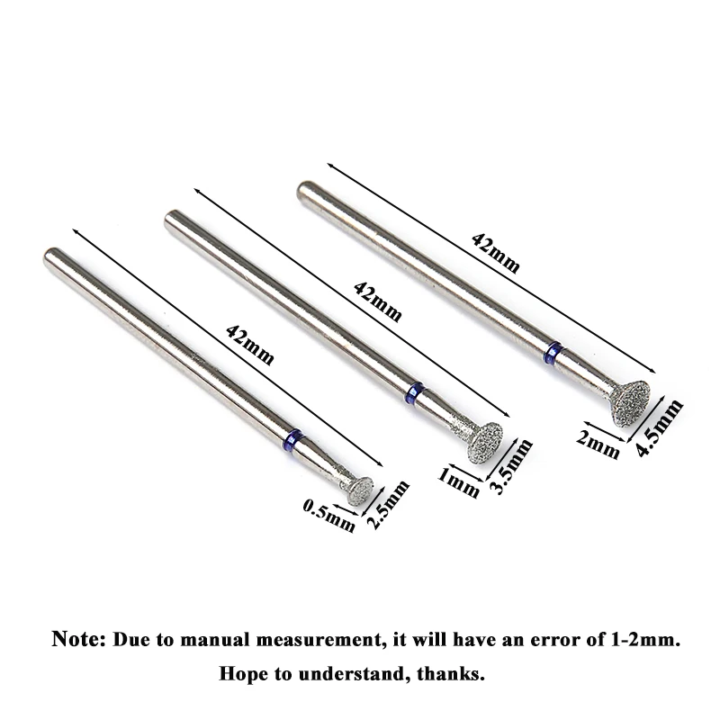 3pcs/set Diamond Nail Drill Bit Cuticle Clean Manicure Drill Bits Gel Overflow Removal Rotary Burrs Bits Manicure Pedicure Tools