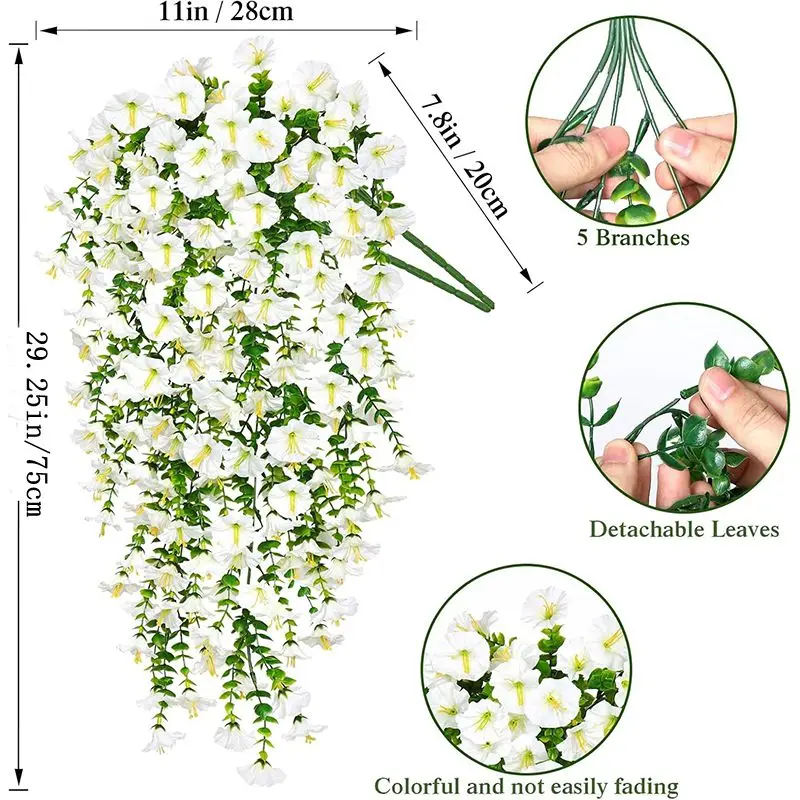 1/2Pc 75cm Artificial Flowers Wall Hanging Faux Violet Plants Hanging Fake Flower Vines for Home Decor Garden Wedding Decoration