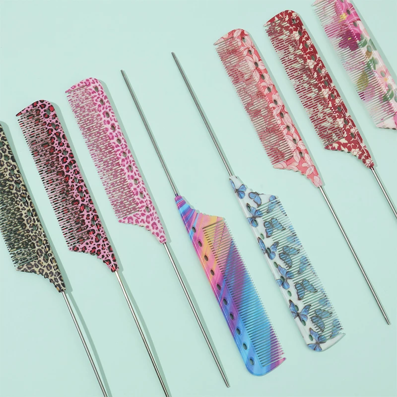 1pc/3pcs/8pcs 8 Unique Colorful Anti-Static Rat Tail Combs - Durable & Stylish, Leopard/Neon/Floral & More Patterns Available