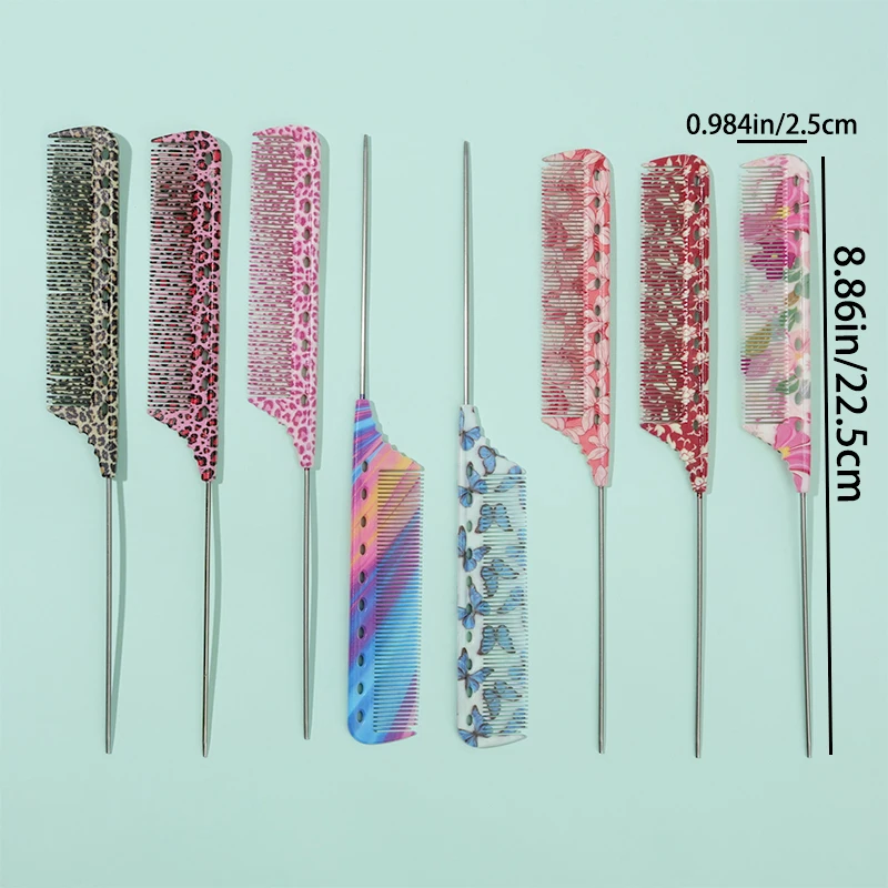 1pc/3pcs/8pcs 8 Unique Colorful Anti-Static Rat Tail Combs - Durable & Stylish, Leopard/Neon/Floral & More Patterns Available