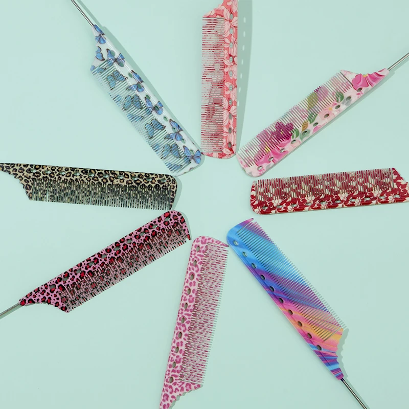 1pc/3pcs/8pcs 8 Unique Colorful Anti-Static Rat Tail Combs - Durable & Stylish, Leopard/Neon/Floral & More Patterns Available