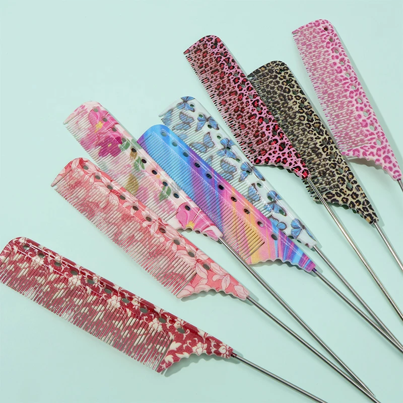1pc/3pcs/8pcs 8 Unique Colorful Anti-Static Rat Tail Combs - Durable & Stylish, Leopard/Neon/Floral & More Patterns Available