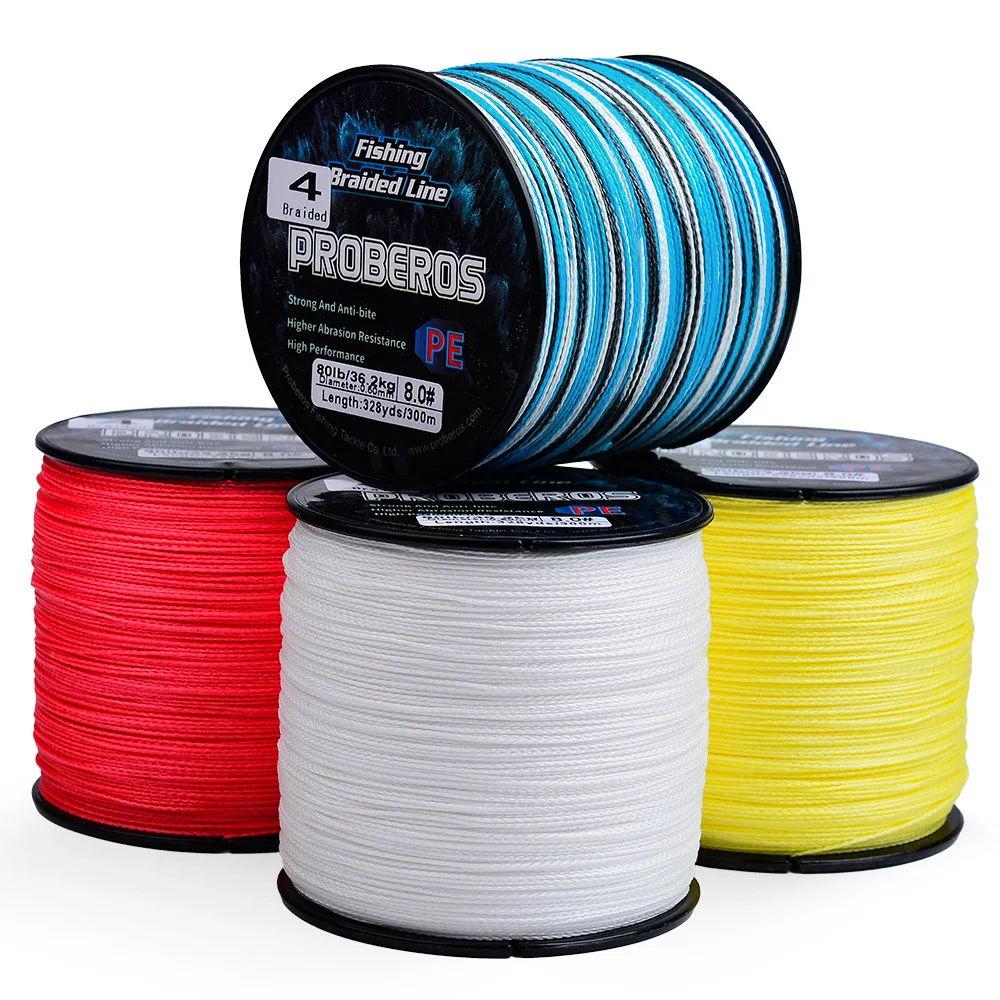 PROBEROS 300M 4 Strands Braided Multifilament Fishing Line Durable Long Casting Bass Carp Freshwater Saltwater Fishing Wholesale