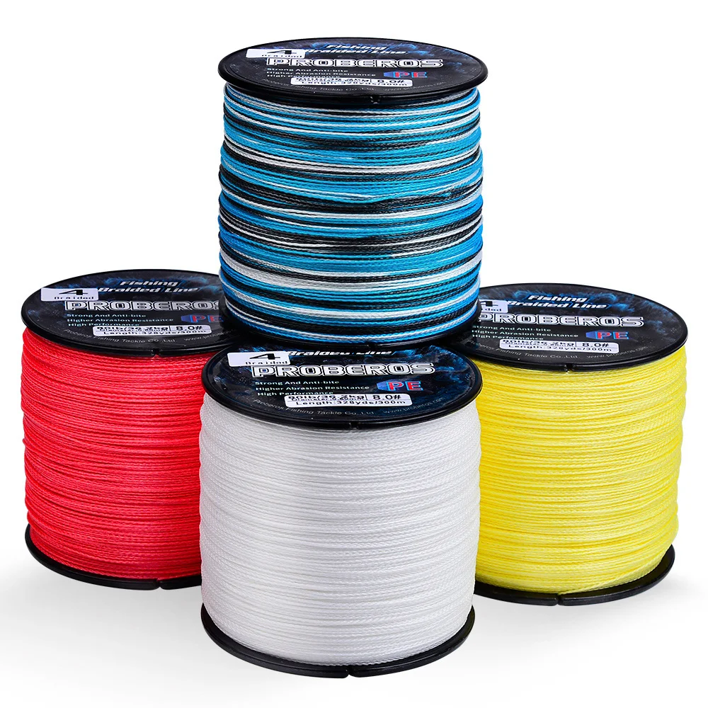 PROBEROS 300M 4 Strands Braided Multifilament Fishing Line Durable Long Casting Bass Carp Freshwater Saltwater Fishing Wholesale