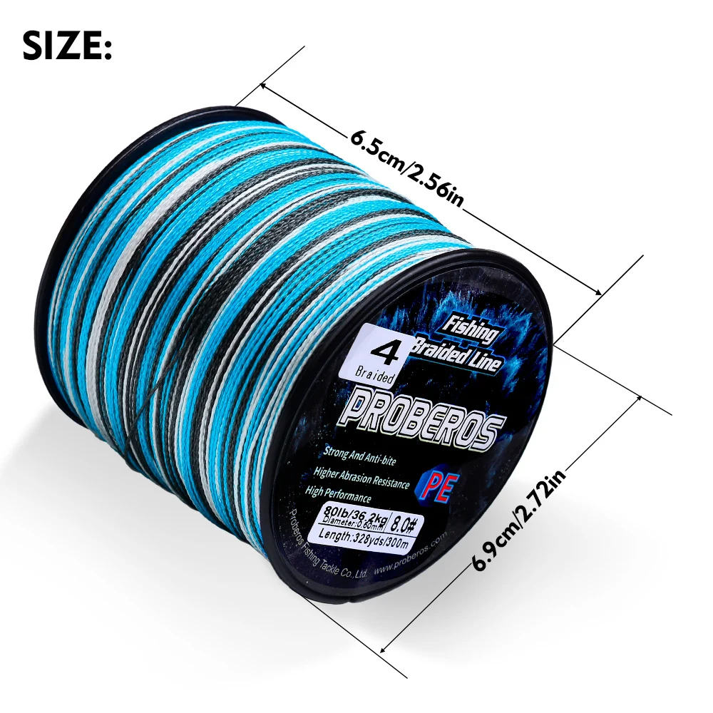 PROBEROS 300M 4 Strands Braided Multifilament Fishing Line Durable Long Casting Bass Carp Freshwater Saltwater Fishing Wholesale