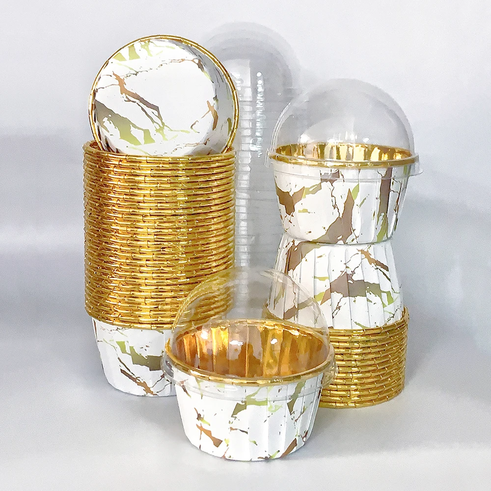 Set, 50pcs Disposable Cupcake Cups with Lids, Disposable Muffin Cups, Heat Resistant Glossy Cupcake Liners, Baking Cups