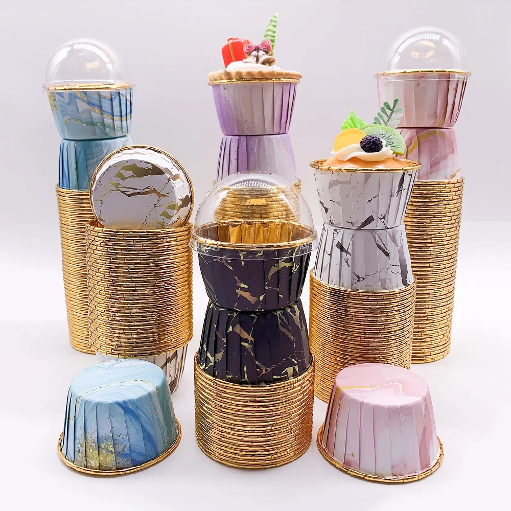 Set, 50pcs Disposable Cupcake Cups with Lids, Disposable Muffin Cups, Heat Resistant Glossy Cupcake Liners, Baking Cups