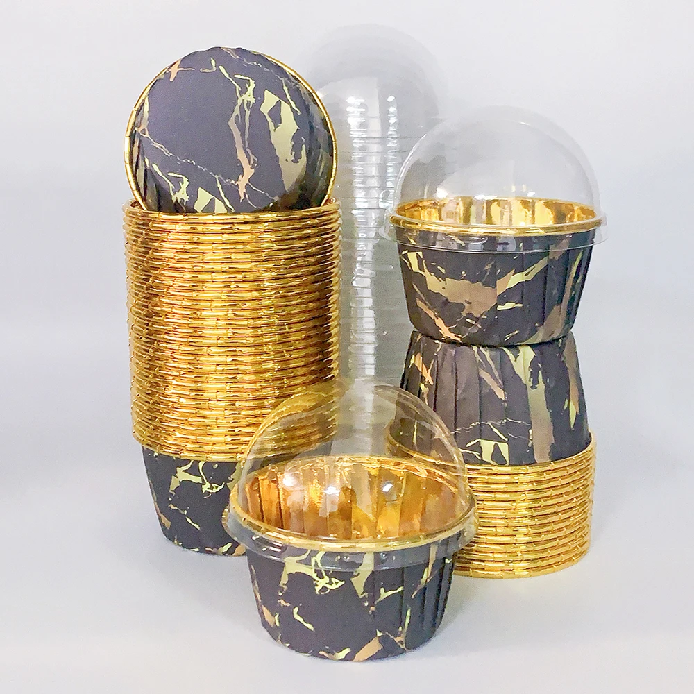 Set, 50pcs Disposable Cupcake Cups with Lids, Disposable Muffin Cups, Heat Resistant Glossy Cupcake Liners, Baking Cups