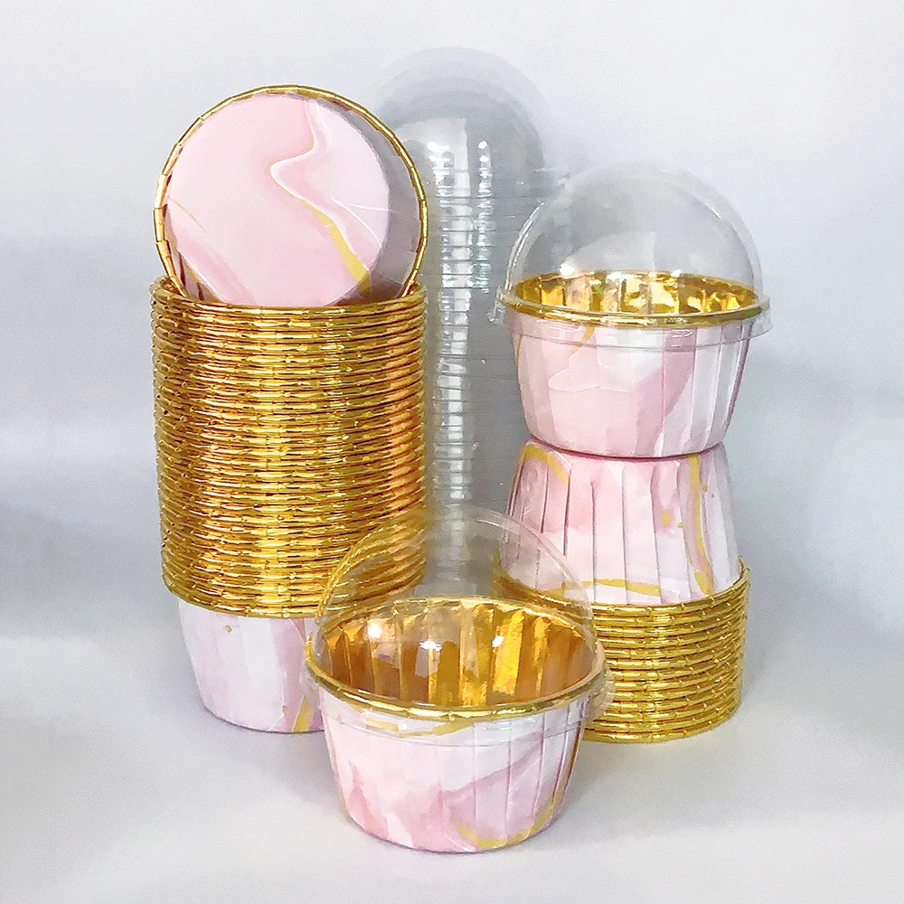 Set, 50pcs Disposable Cupcake Cups with Lids, Disposable Muffin Cups, Heat Resistant Glossy Cupcake Liners, Baking Cups