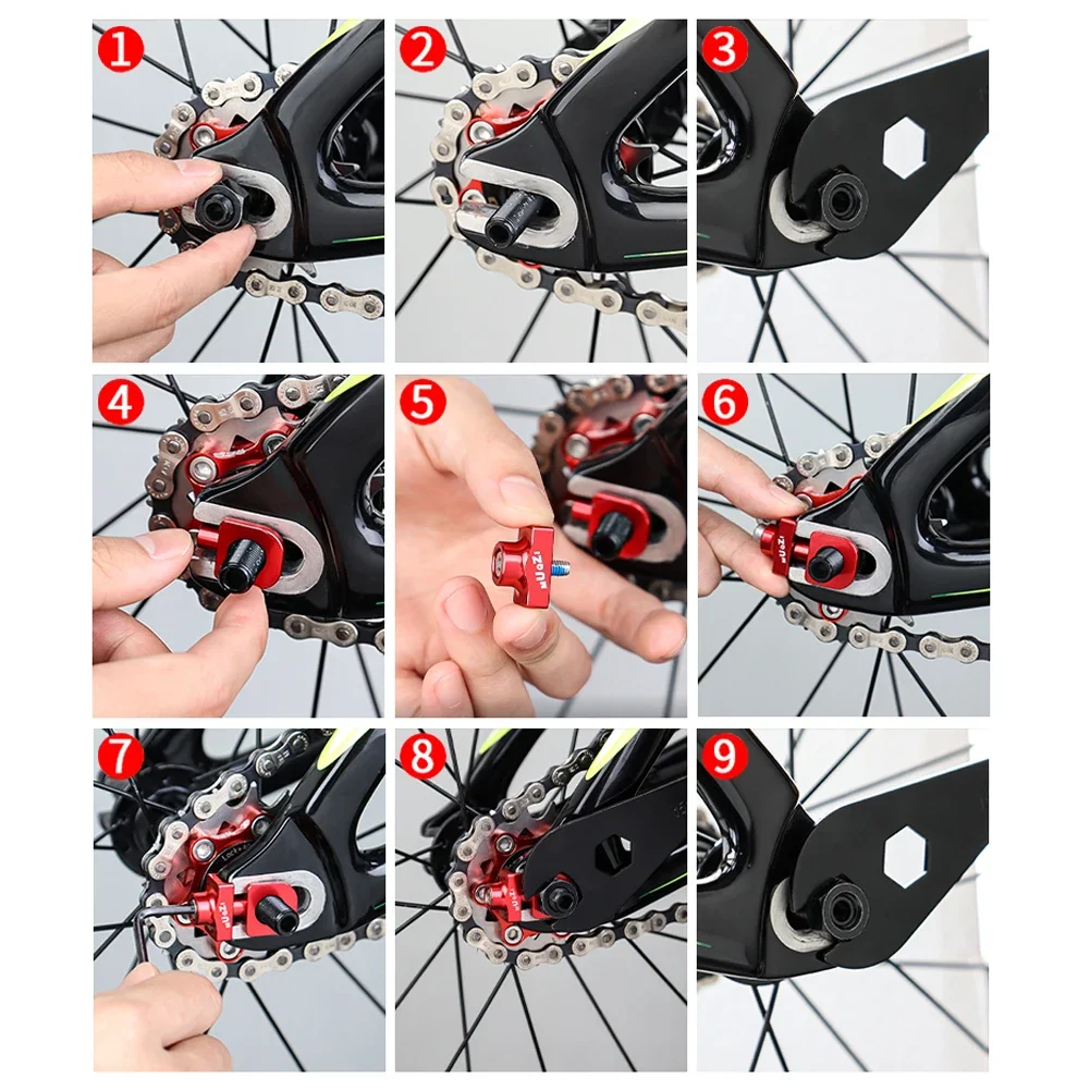 Single Speed Bike Chain Tensioner Bolt Screw Cycling Chain Adjuster Aluminum Alloy Tensioners Fixed Fastener Bicycle Accessories