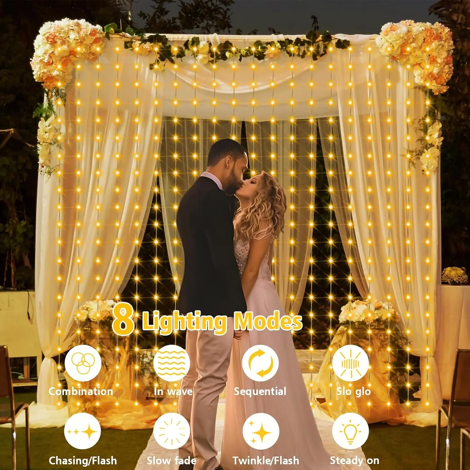 Solar Curtain Light LED Outdoor Waterproof 300leds Garland Decoration String Lights Yard Fairy Garland String Lights