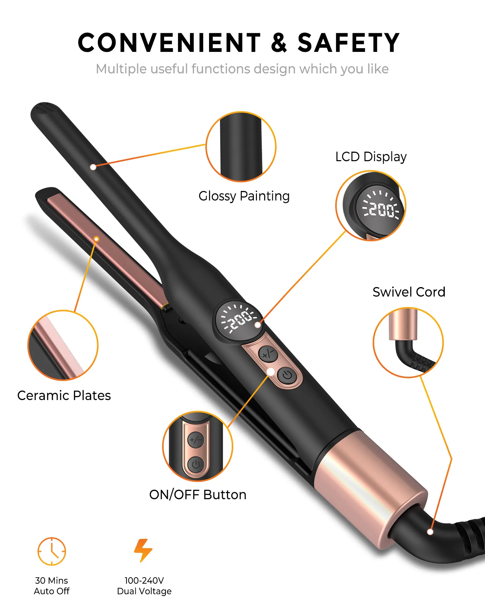 Mini Flat Iron Hair Straightener 1/3 Inch Pencil Flat Iron for Women Portable Travel Straightener and Curler 2 in 1
