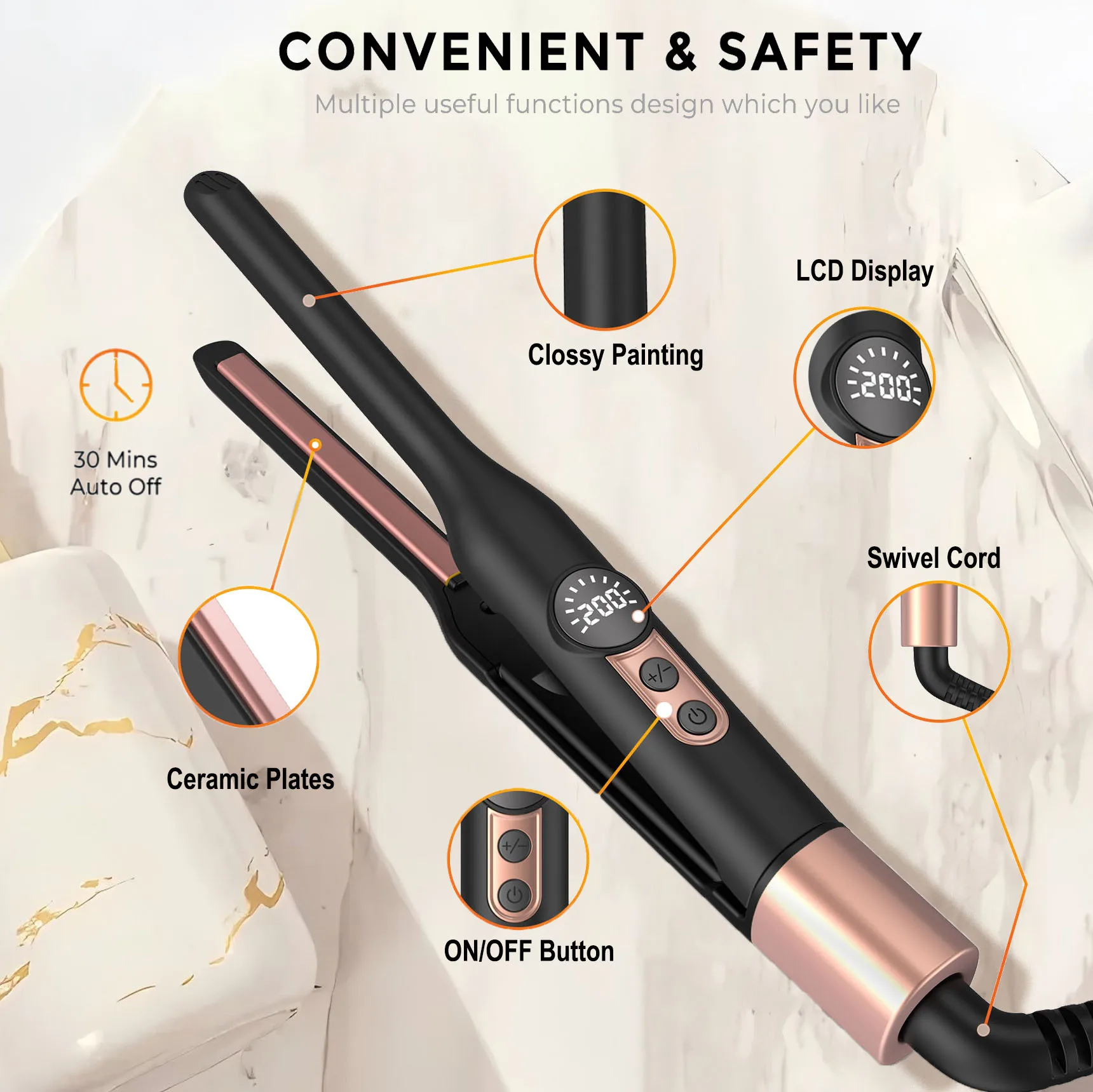 Mini Flat Iron Hair Straightener 1/3 Inch Pencil Flat Iron for Women Portable Travel Straightener and Curler 2 in 1