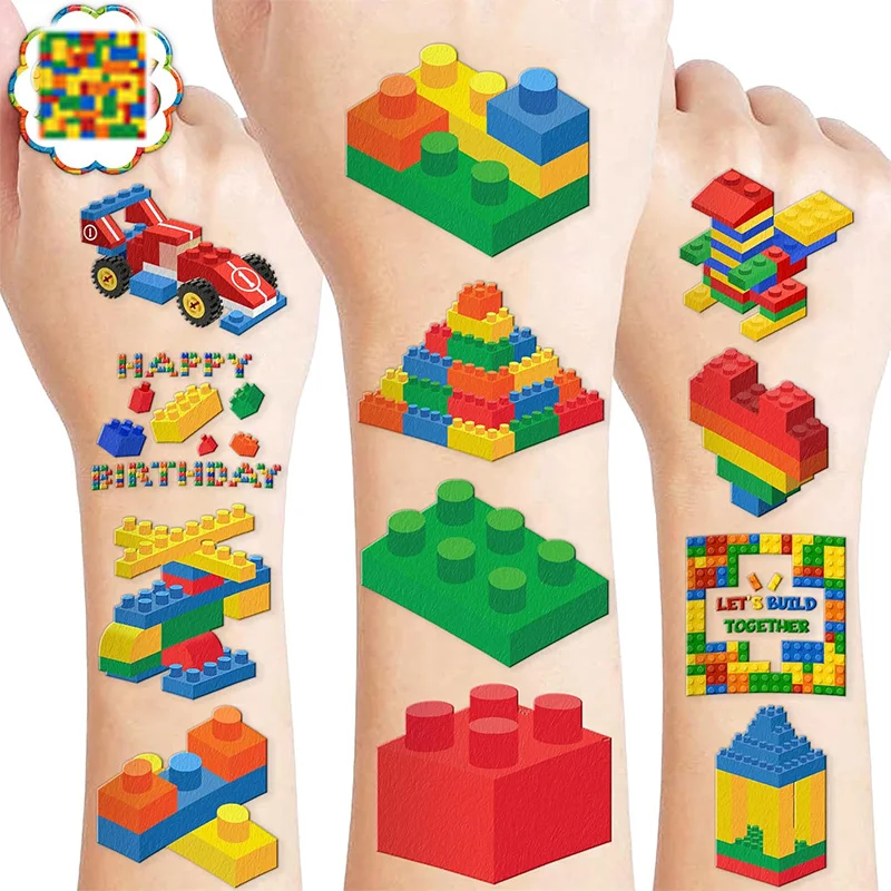 50/100PCS Building Block Temporary Tattoo Birthday Party Supplies Tattoos Stickers Cute Party Favors Party Gifts