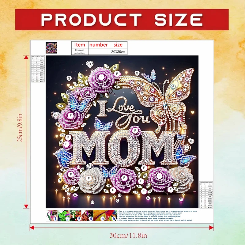DIY Diamond Painting Kit, "I Love Your Mother" - a blooming crystal like flower with unique irregular and circular diamonds, acr