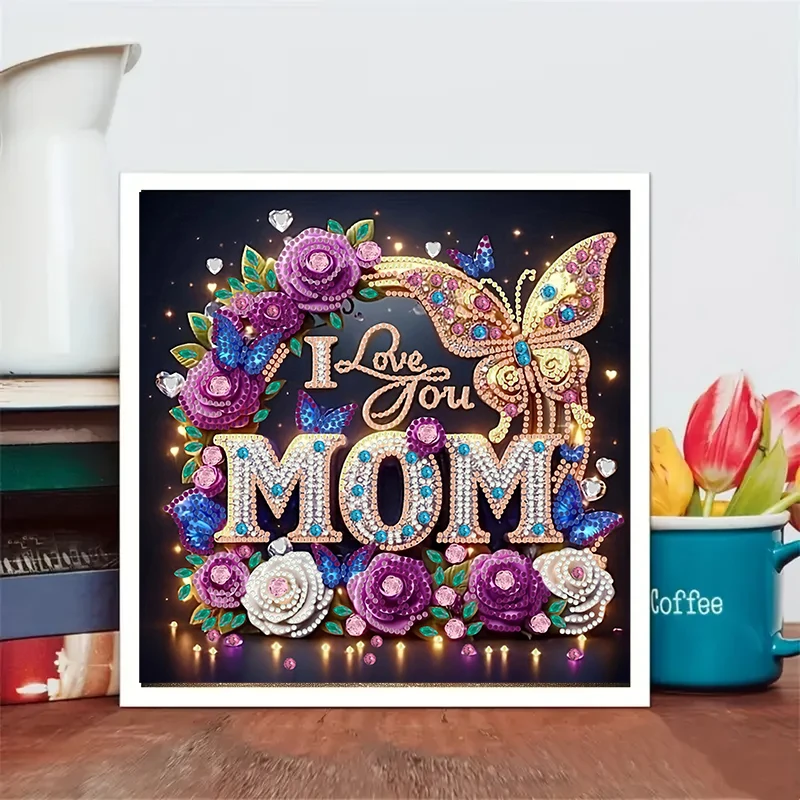 DIY Diamond Painting Kit, "I Love Your Mother" - a blooming crystal like flower with unique irregular and circular diamonds, acr