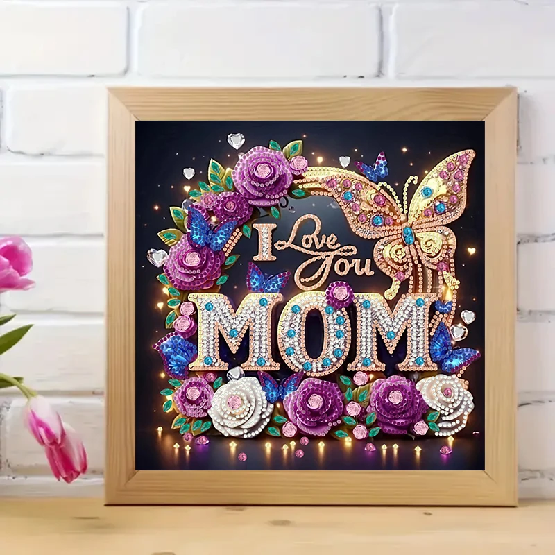 DIY Diamond Painting Kit, "I Love Your Mother" - a blooming crystal like flower with unique irregular and circular diamonds, acr