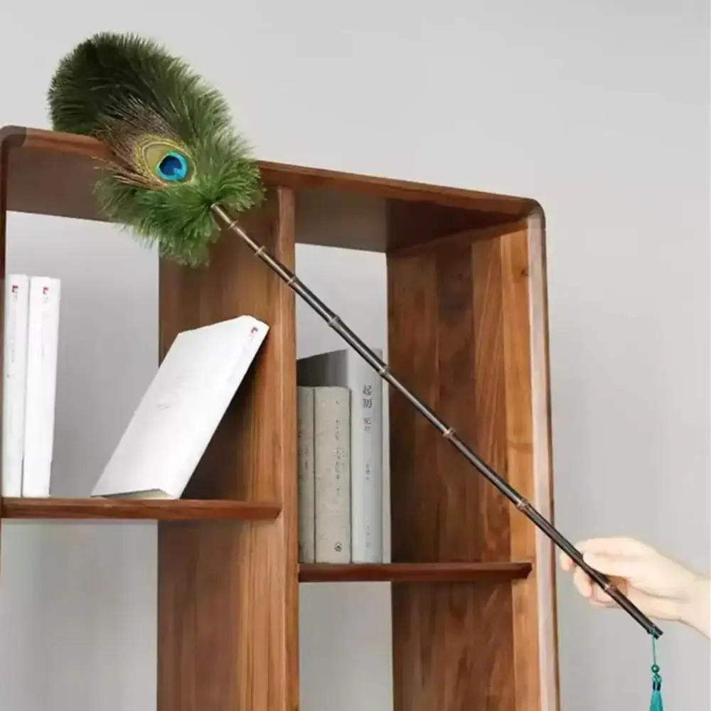 Portable Peacock Ostrich Feathers Duster Brush Handle Anti-static Cleaning Tools Household Dust Sweeping Brushs Multi-function