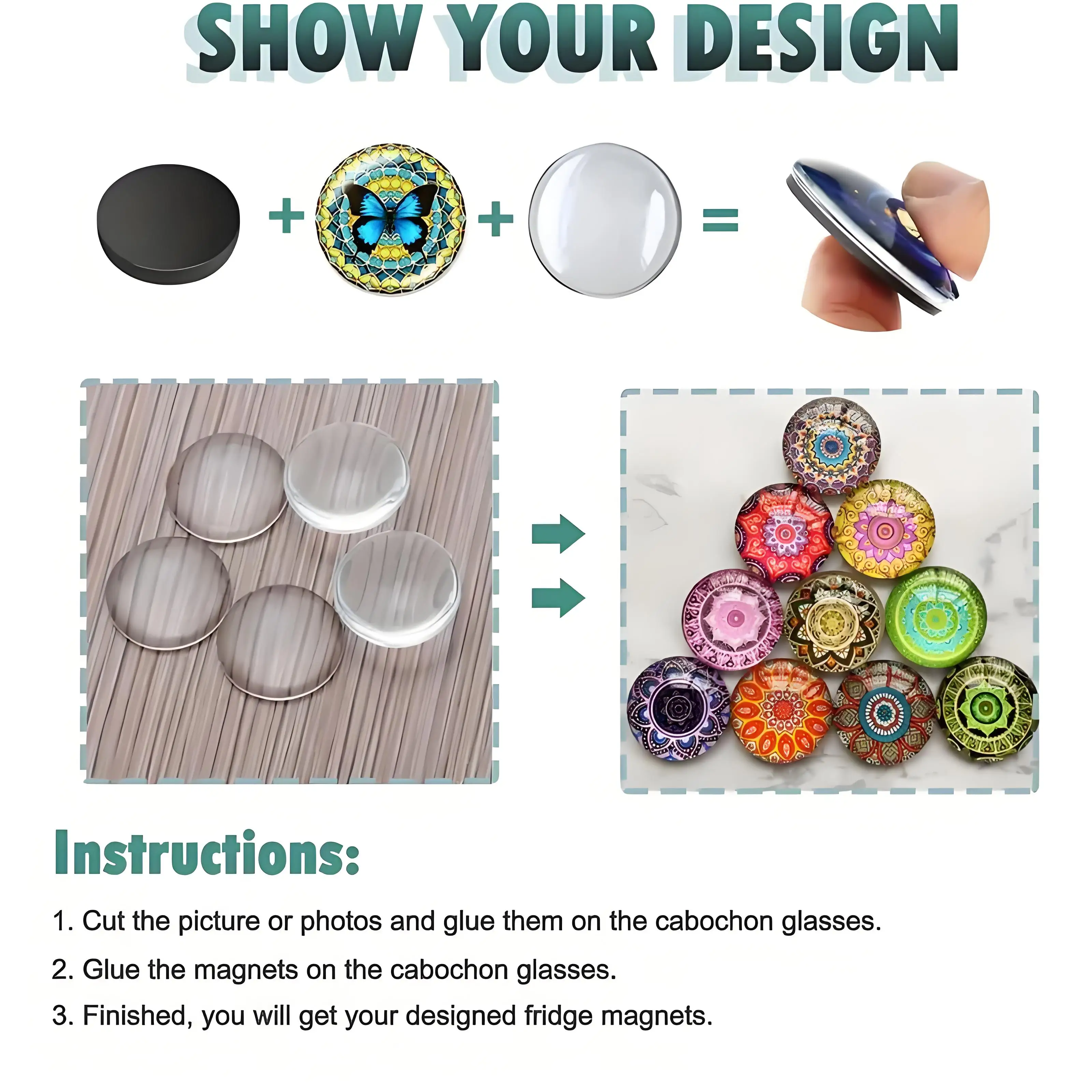 100pc (50pc Glass + 50pc Fixed Piece) Refrigerator Glass Round Magnet, Decorative Magnet, Kitchen Decoration
