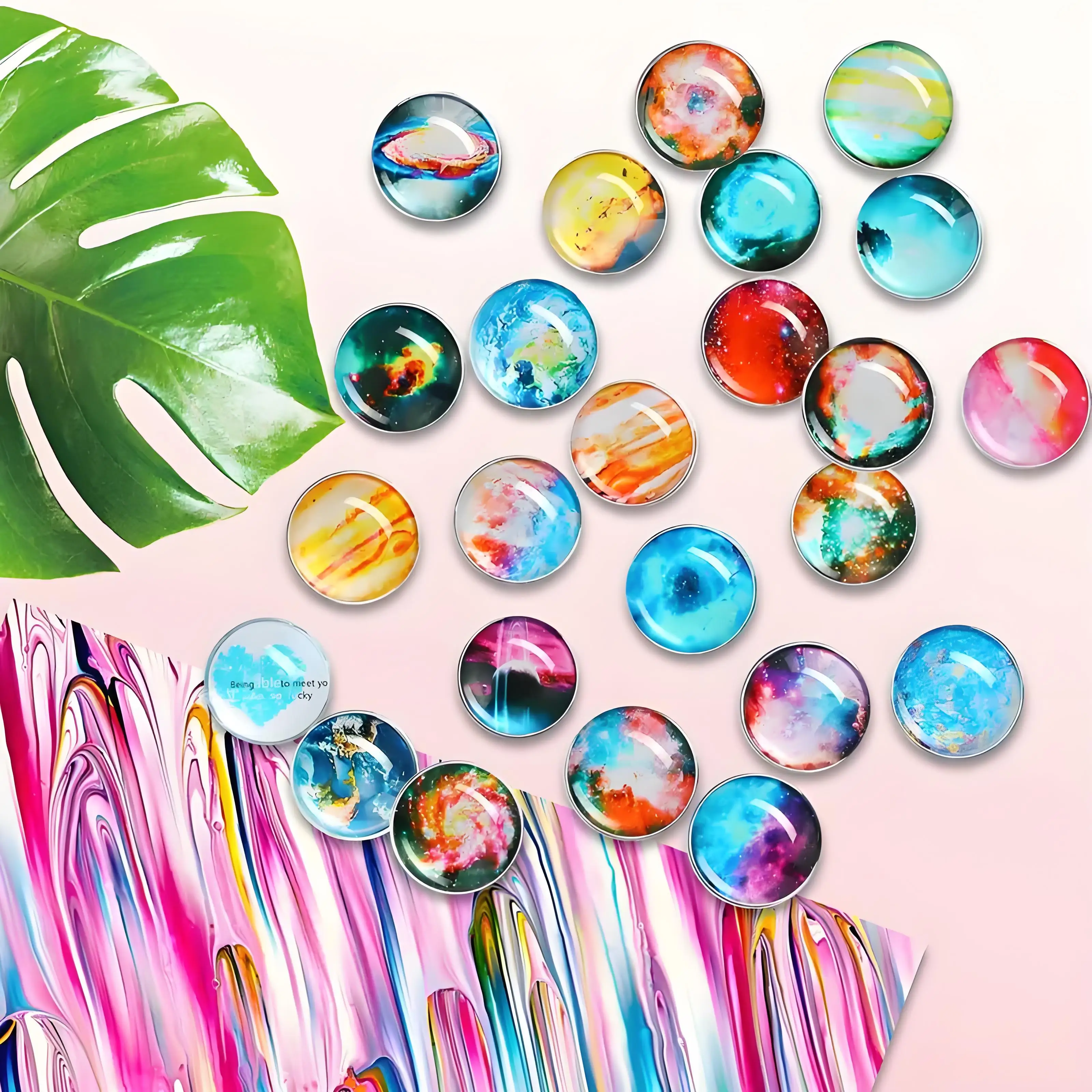100pc (50pc Glass + 50pc Fixed Piece) Refrigerator Glass Round Magnet, Decorative Magnet, Kitchen Decoration