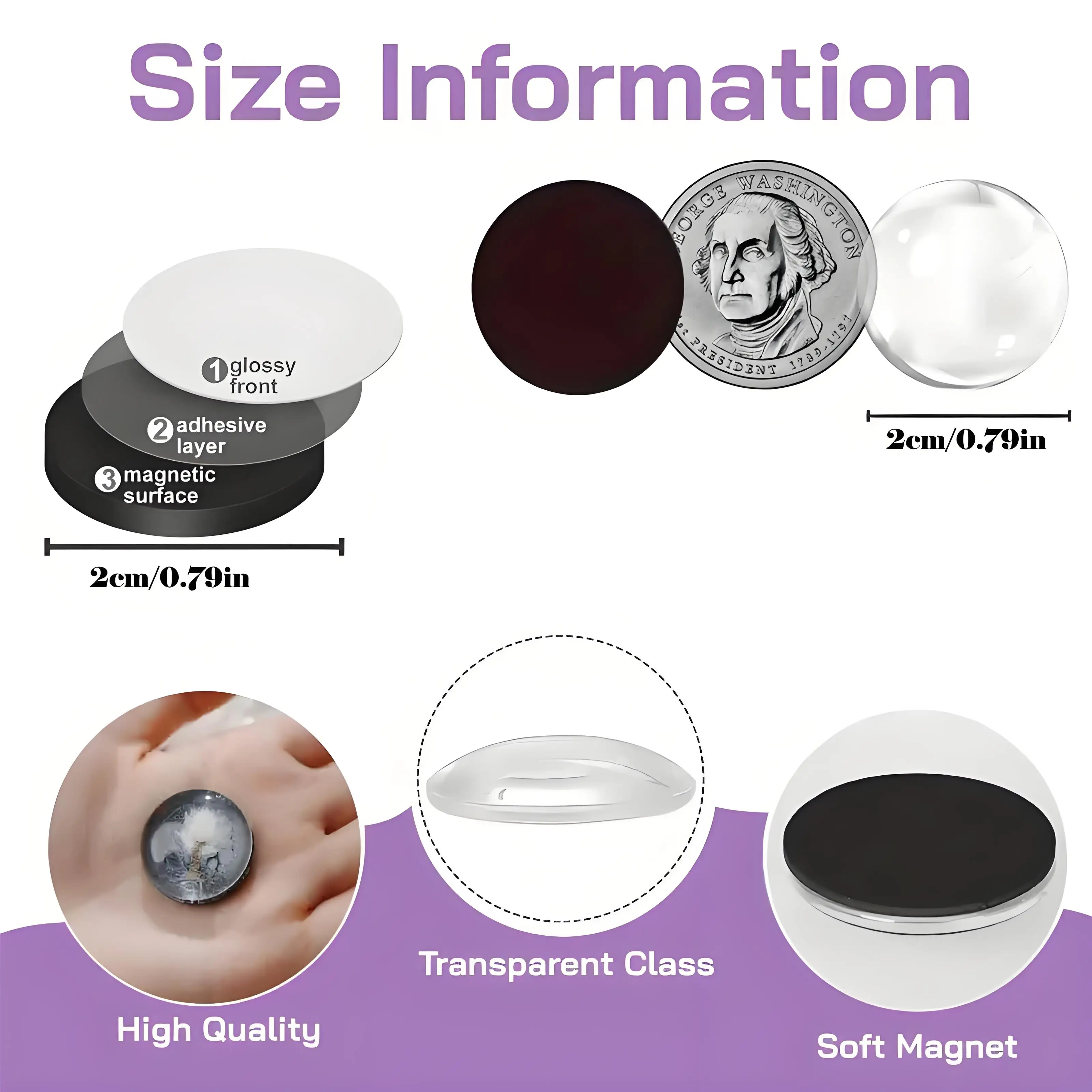 100pc (50pc Glass + 50pc Fixed Piece) Refrigerator Glass Round Magnet, Decorative Magnet, Kitchen Decoration