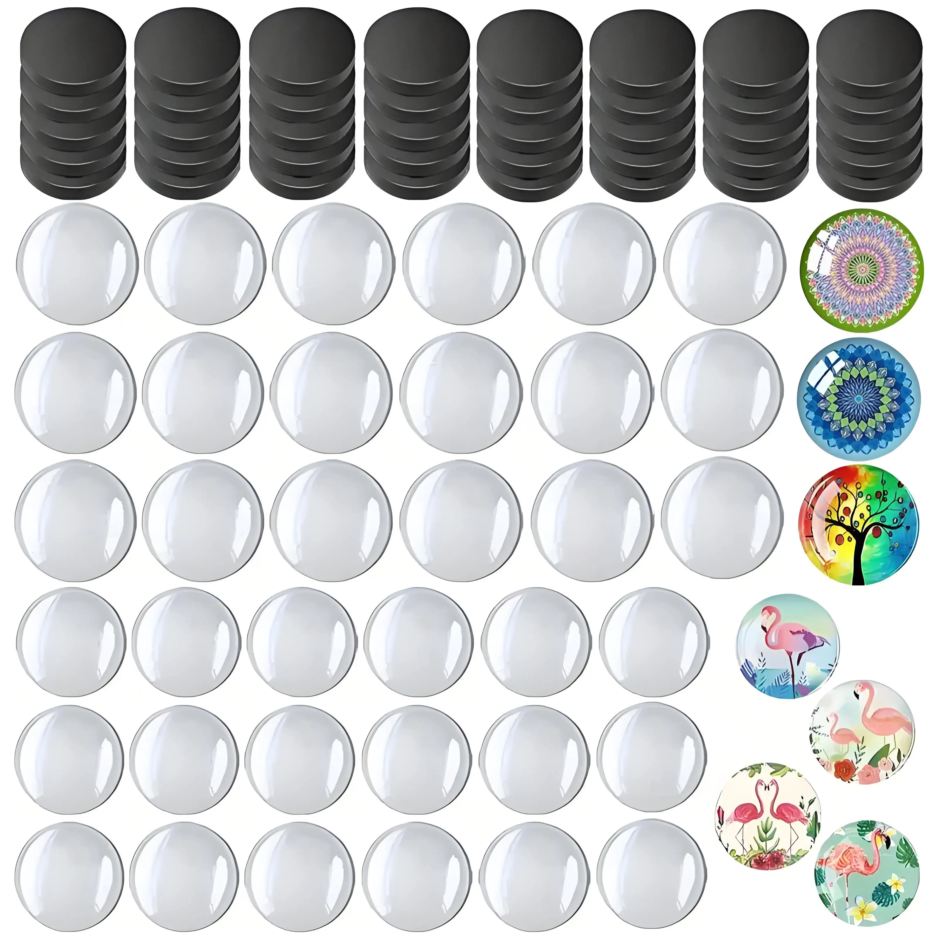 100pc (50pc Glass + 50pc Fixed Piece) Refrigerator Glass Round Magnet, Decorative Magnet, Kitchen Decoration