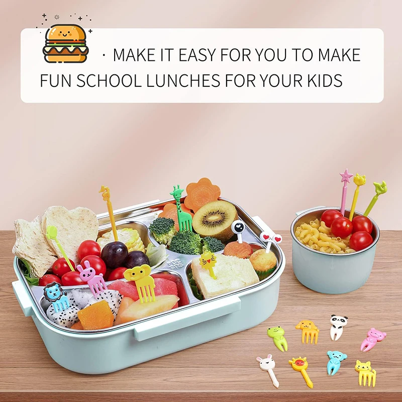 Mini Fruit Forks For Children Kids Cute Animal Food Picks Snack Toothpicks With Vegetable Cutter Set Silicone Lunch Box Dividers