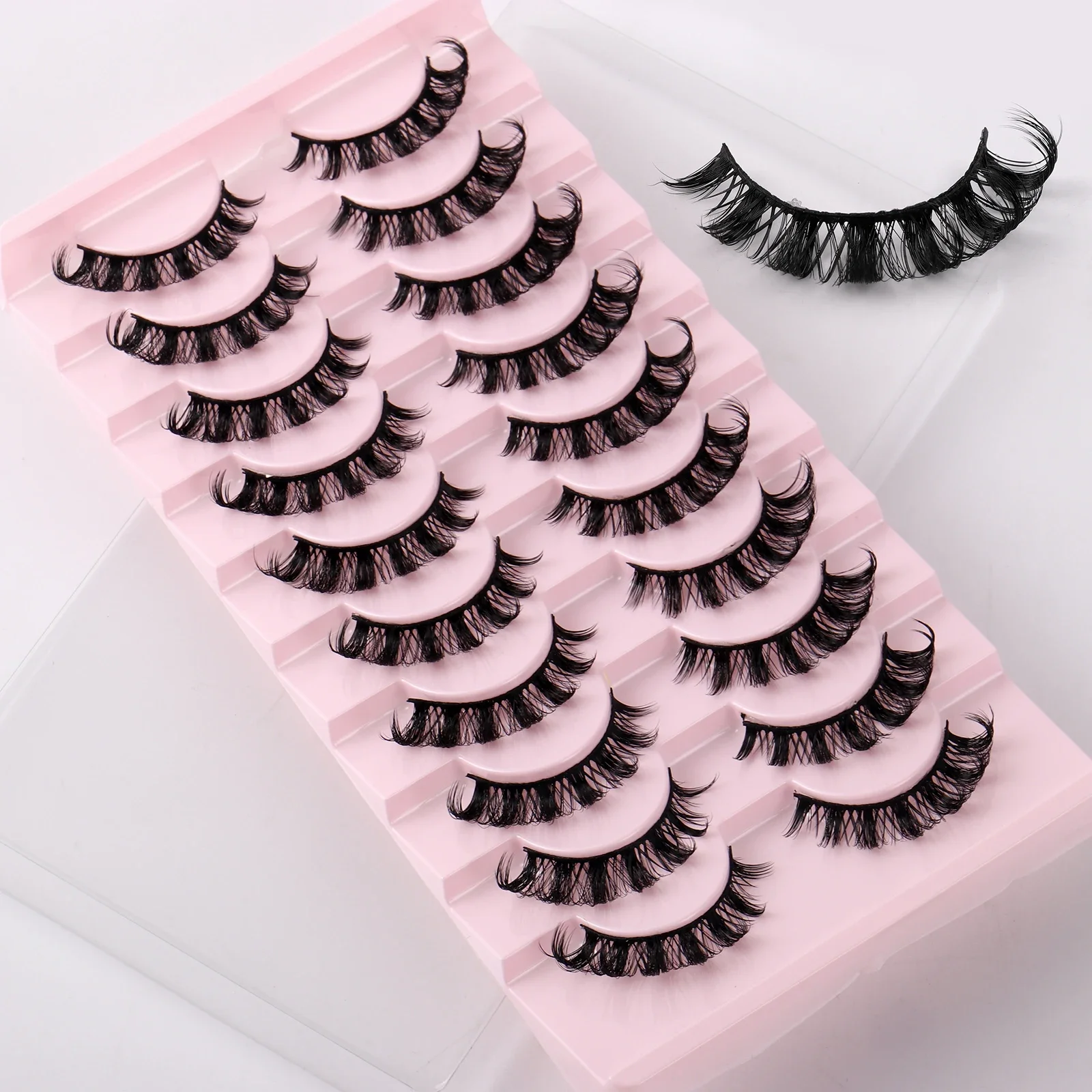 10 Pairs Russian Strip Lashes D Curl Fake Lashes Natural Look Fluffy Volume Wispy Russian Lashes 3D Effect Fake Eyelashes