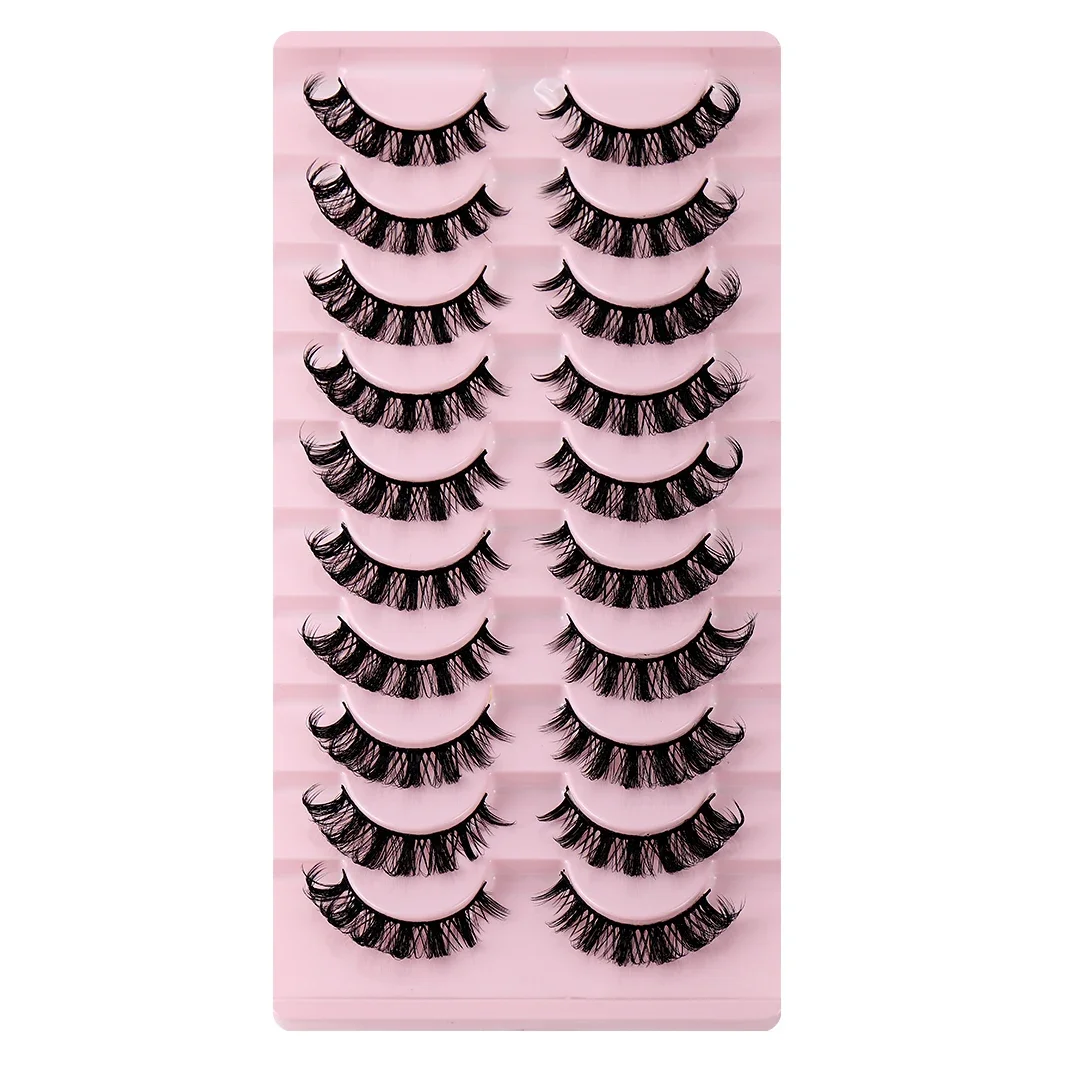 10 Pairs Russian Strip Lashes D Curl Fake Lashes Natural Look Fluffy Volume Wispy Russian Lashes 3D Effect Fake Eyelashes